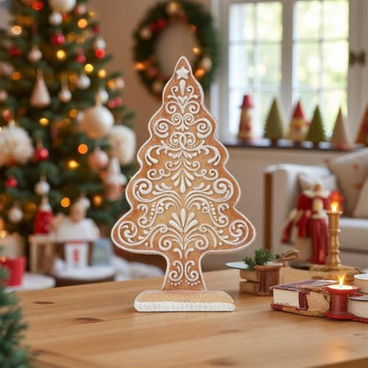 Braxio Gingerbread Christmas Tree Figurines - Festive Tabletop Decoration with Sequins | 5.5x2.25x10 Inch