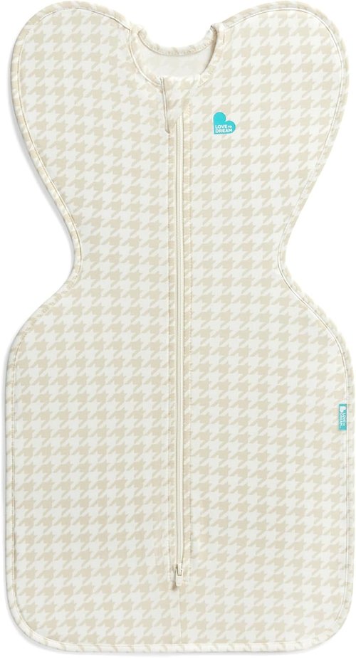 Love To Dream Swaddle UP Sleep Sack - Self-Soothing Design for Improved Sleep | 0-3 Months, 1.0 TOG, Tan Houndstooth