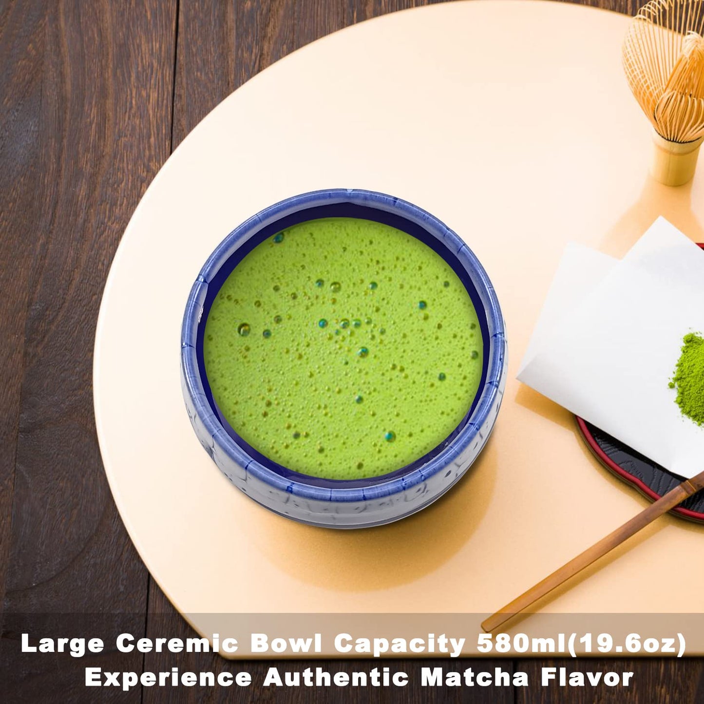 Japanese Matcha Tea Set, Unique Matcha Set - Blue Matcha Bowl Matcha Whisk and Blue Whisk Stand, Traditional Tea Scoop, The Perfect Ceremony Start Up Set to Prepare an Authentic Cup of Matcha