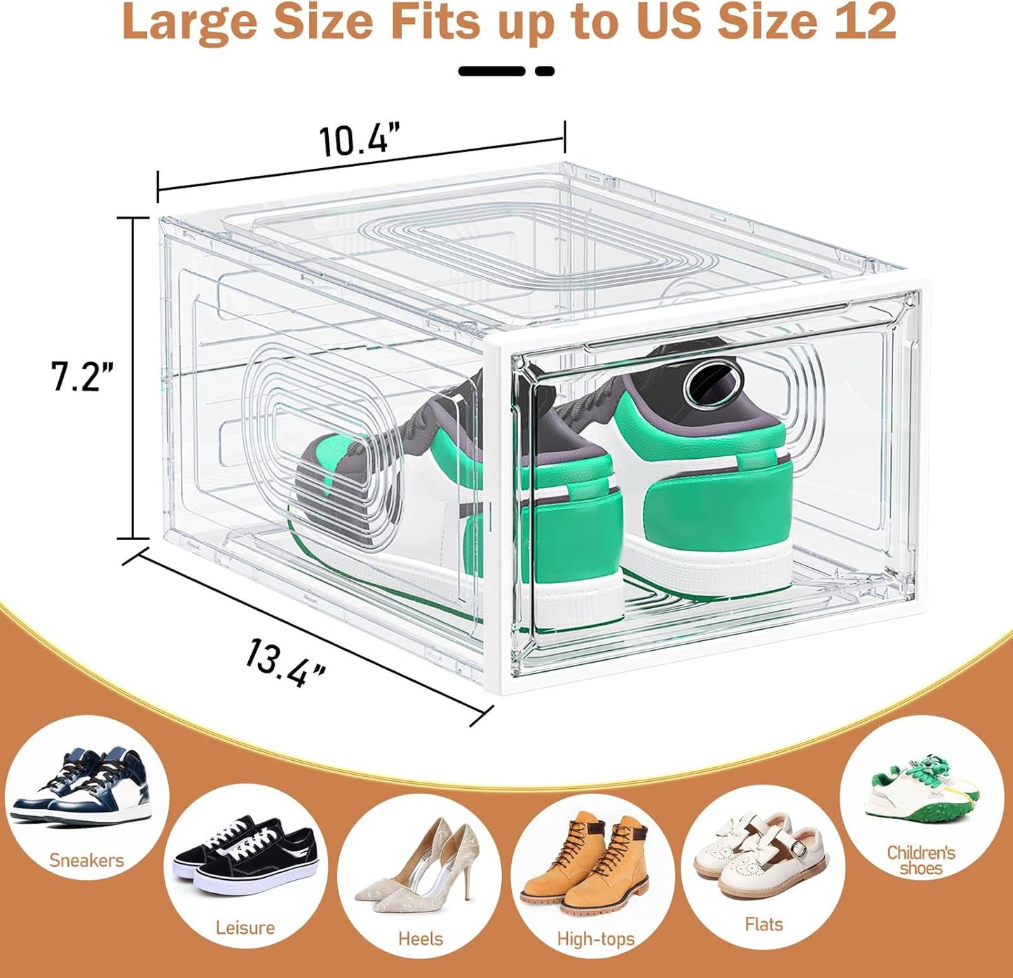 Caktraie Shoe Organizer - 10 Pack Stackable Storage Boxes with Magnetic Doors | White Sneaker Display