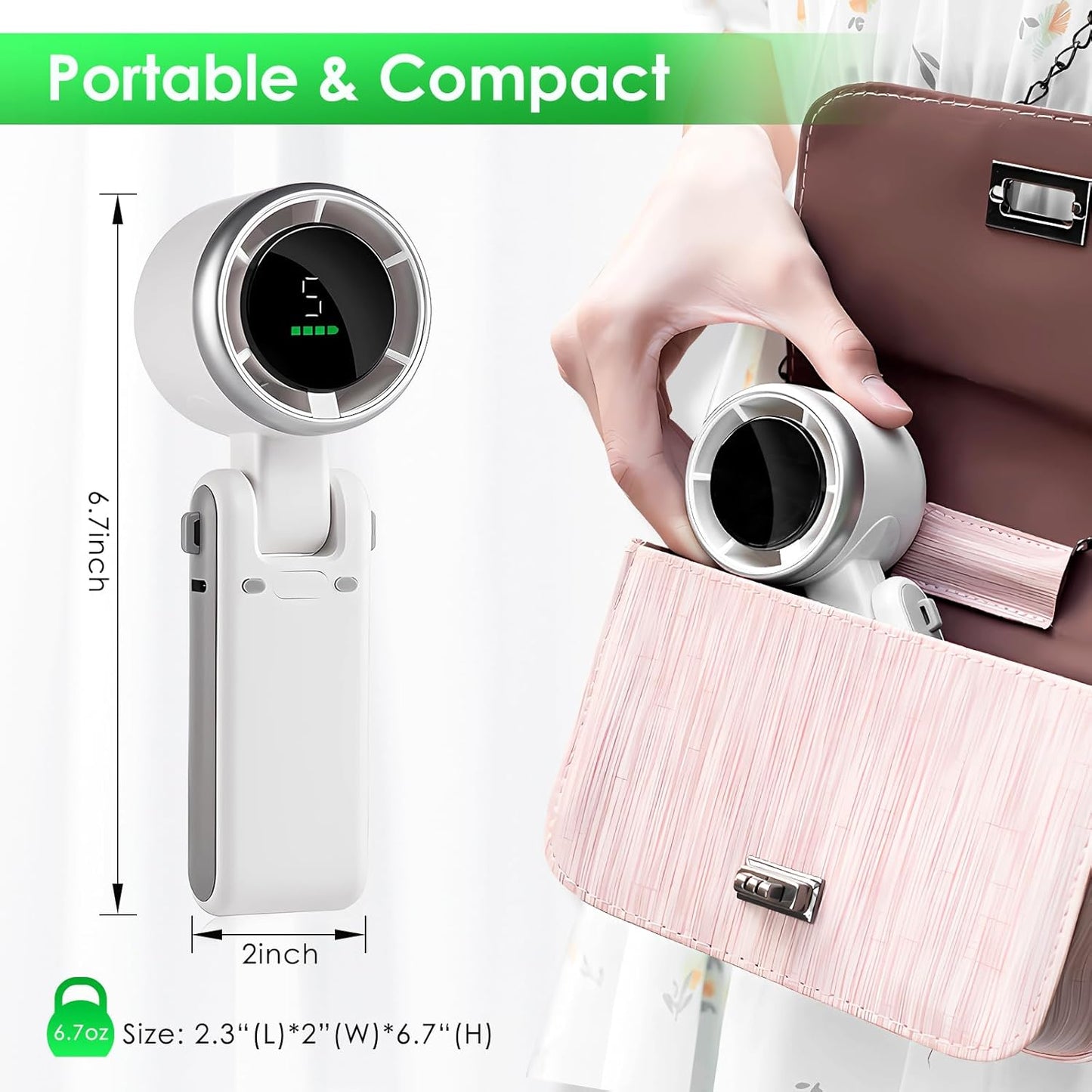 Skiennix Portable Handheld Mini Turbo Fan - USB Rechargeable Neck Fan with 5 Speeds & 3600mAh Battery | 12-Hour Runtime
