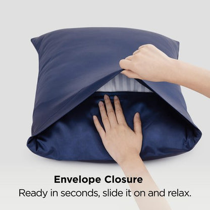 Bedsure Satin Pillowcase 2 Pack Similar to Silk Pillow Cases Standard Size, Pillow Case for Sleeping Women with Envelope Closure, Gifts for Women Men, Navy, 20x26 Inches, 2pcs