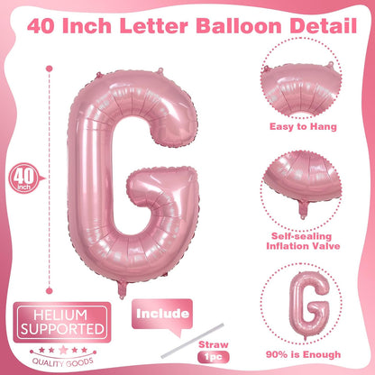 Skiennix 40-Inch Pastel Pink GIRL Balloons - Large Pearl Mylar Alphabet Banner for Birthday Parties