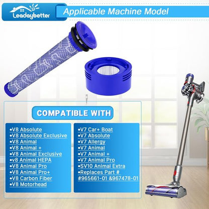 Leadaybetter Filter Replacement - Compatible with Dyson V7 V8 SV10 | 2 Post & 2 Pre Filters