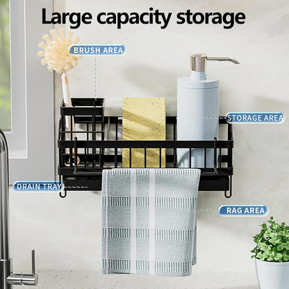 Skiennix Kitchen Sink Caddy Organizer - Rustproof Sponge Holder & Brush Storage | Multi-Functional Soap Dispenser