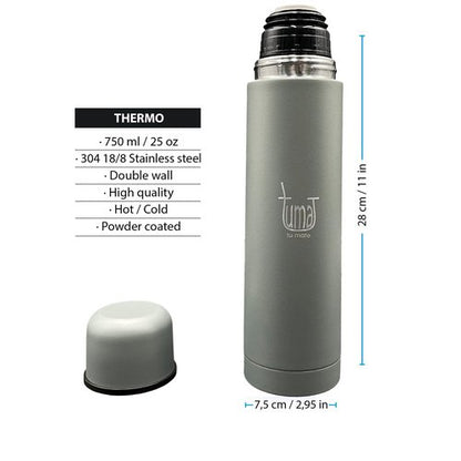 Complete Yerba Mate Kit - Includes Mate Cup, Straw (Bombilla), 750ml Thermos, Bag and two gifts (Container Yerbero and Car Immersion Heater) - Stainless Steel Yerba Mate Set (Dark Gray)