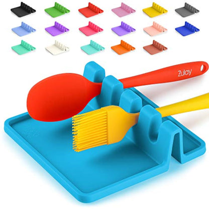 Zulay Kitchen Silicone Utensil Rest with Drip Pad for Multiple Utensils - BPA-Free, Heat-Resistant Spoon Rest & Spoon Holder for Stove Top - Kitchen Utensil Holder for Ladles & Tongs - Blue