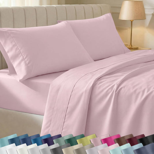 California Design Den King Size Cotton Sheet Set - 100% Soft Cotton, 400 Thread Count, Silky Smooth Sateen - Pink