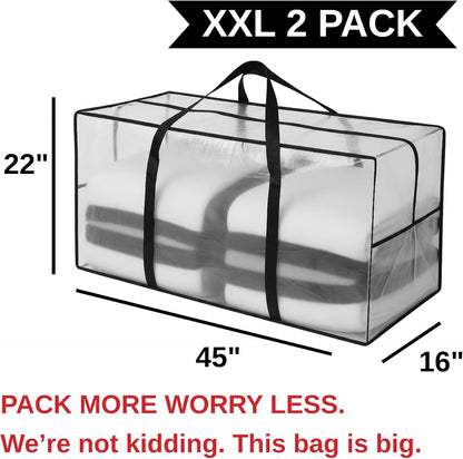 Skiennix 68.5 GAL Jumbo Heavy-Duty Storage Bags - Extra Large Reusable Totes with Strong Handles | Translucent