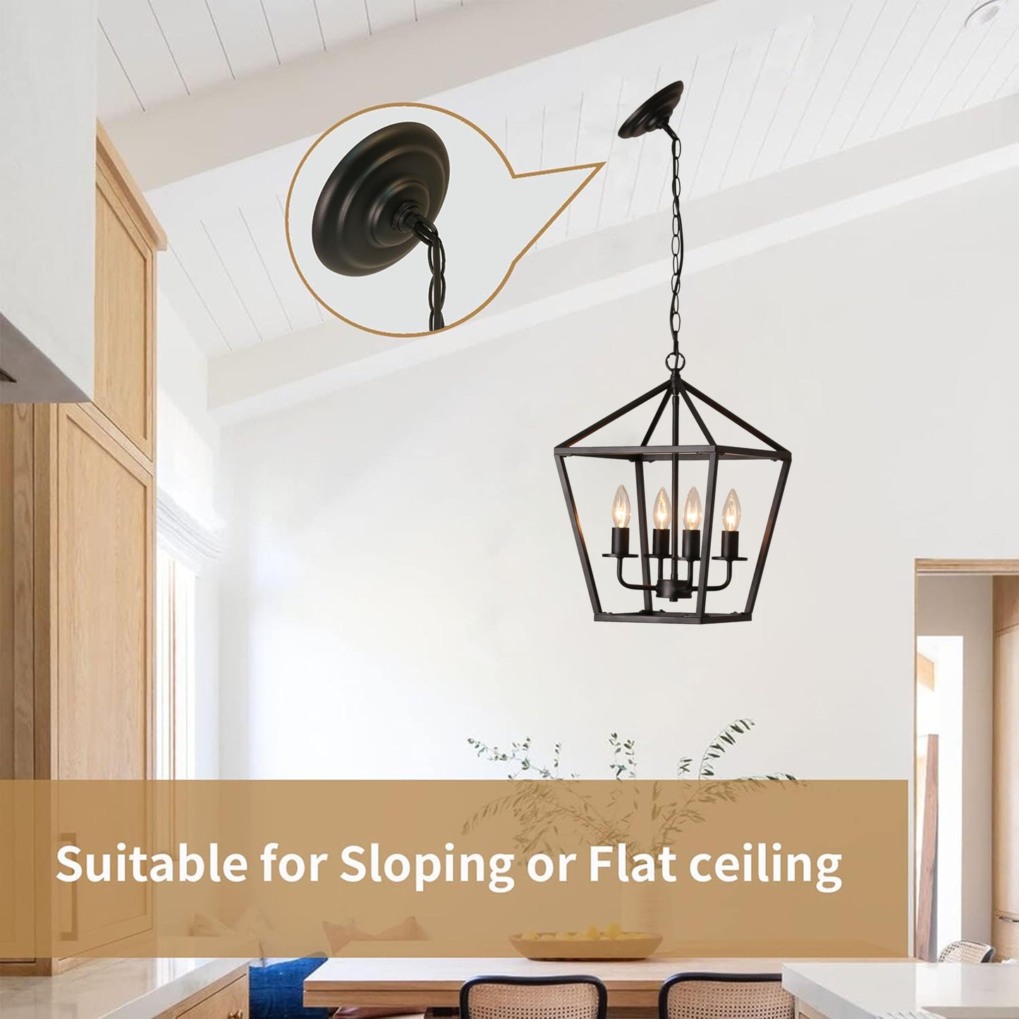 Mlmgmh168 4-Light Black Farmhouse Chandelier Iron Lantern Pendant Light Rustic Cage Hanging Light Fixtures Industrial Foyer Lights for Kitchen Island Dining Room Hallway Foyer Entryway