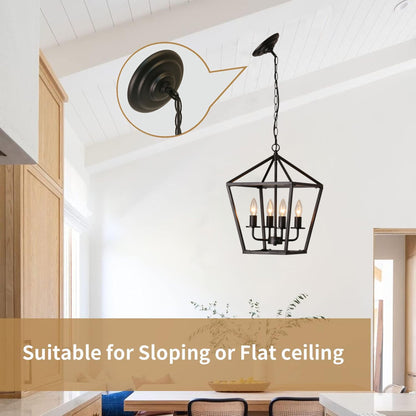 Mlmgmh168 4-Light Black Farmhouse Chandelier Iron Lantern Pendant Light Rustic Cage Hanging Light Fixtures Industrial Foyer Lights for Kitchen Island Dining Room Hallway Foyer Entryway