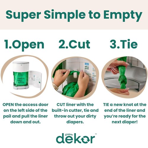 Diaper Dekor EKO MINI Diaper Pail, White, ONLY Eco-Friendly Diaper Pail Made with 70% Recycled Materials, Hands-Free: Step–Drop–Done, Cost-Effective Refill System