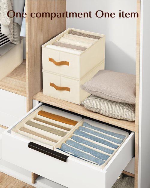 Homsorout Clothes Organizers - Foldable Fabric Jeans Organizer with Handles | 6 Pack, Beige