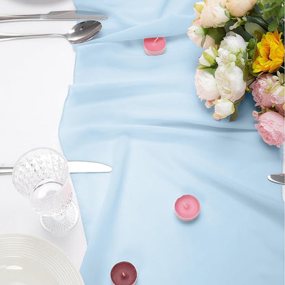 12 Pack 14x108 Inch Blue Mist Chiffon Table Runner - 9 ft for Weddings, Parties