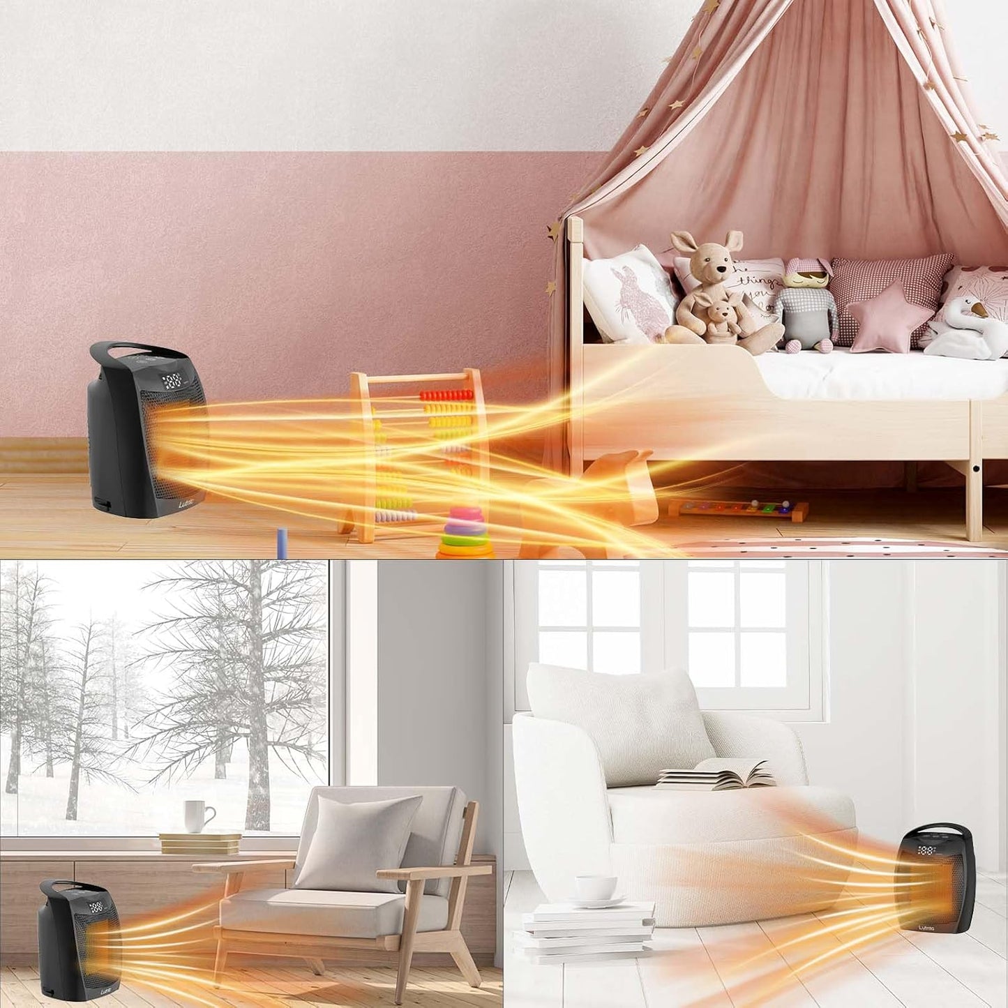Portable Ceramic Space Heater - 1500W Fast Heating with Digital Display & Touch Controls | Ideal for Home & Office