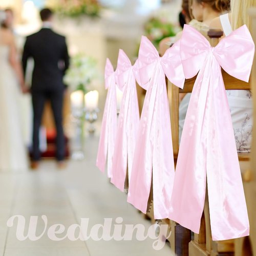 Knitgrip Large Wedding Pew Bows - Elegant Satin Ribbon Decorations | 12 x 29.5 Inch | Pink, 12 Pcs