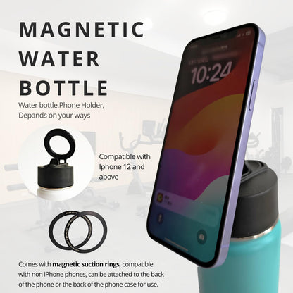 GREATUSEF 24oz Water Bottle Magnetic Stainless Steel, Gym Bottle Car Cup Holder Phone Holder with Insulated Bottle!Bottle for Phone Sport Bottle iPhone 15 Pro Max Accessories,Holder & Handle 2 in 1