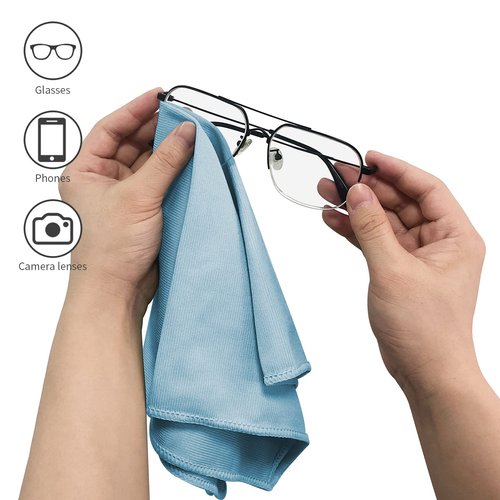 Puomue 6 Pack Microfiber Glass Cleaning Cloth, 16 Inch X 16 Inch, Lint Free Quickly Clean Window, Glasses, Windshields, Mirrors, and Stainless Steel, Blue