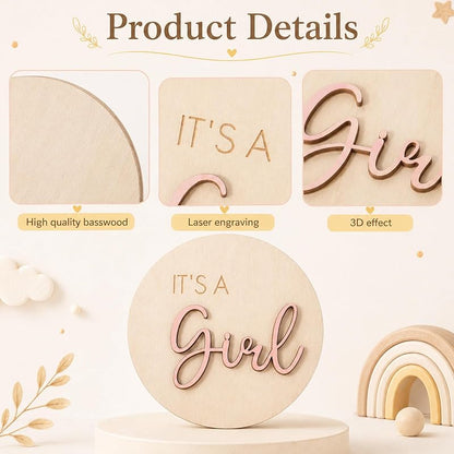 Its a Girl Sign - Wooden Boho Gender Reveal Decor 3.93in Nursery Plaque