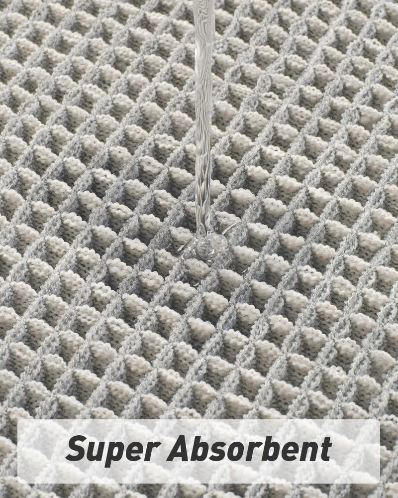 Upgraded Waffle Bath Mat, Super Absorbent Non Slip Bath Mats for Bathroom Floor, Machine Washable Bathroom Rugs with Tassels, Rubber Backed Bathroom Mats, Ultra Soft, 18" x 30",LightGrey & Cream