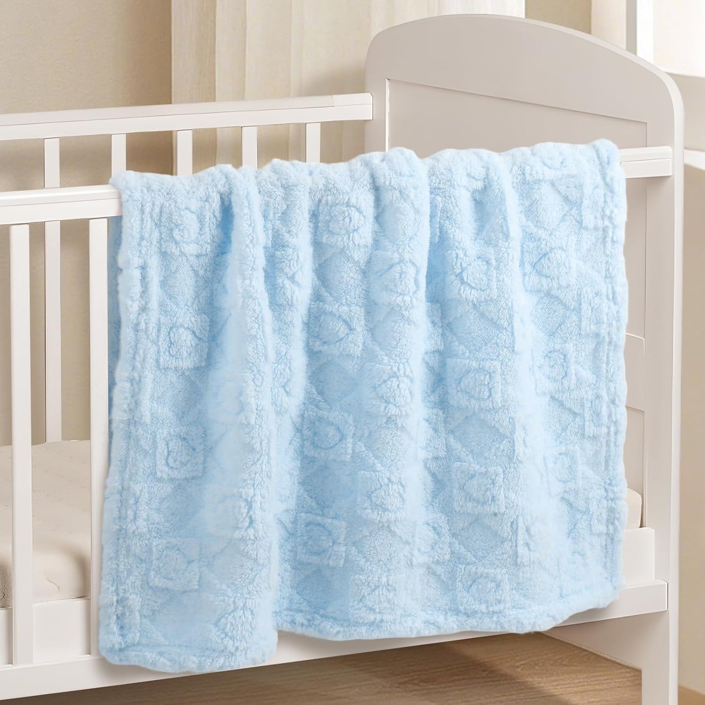 Skiennix Ultra Soft Fleece Baby Blanket - Lightweight & Breathable Nursery Nap Blanket | 30"x40" Blue Heart Checkered