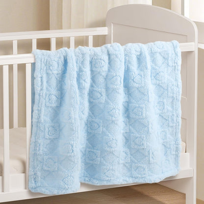 Skiennix Ultra Soft Fleece Baby Blanket - Lightweight & Breathable Nursery Nap Blanket | 30"x40" Blue Heart Checkered
