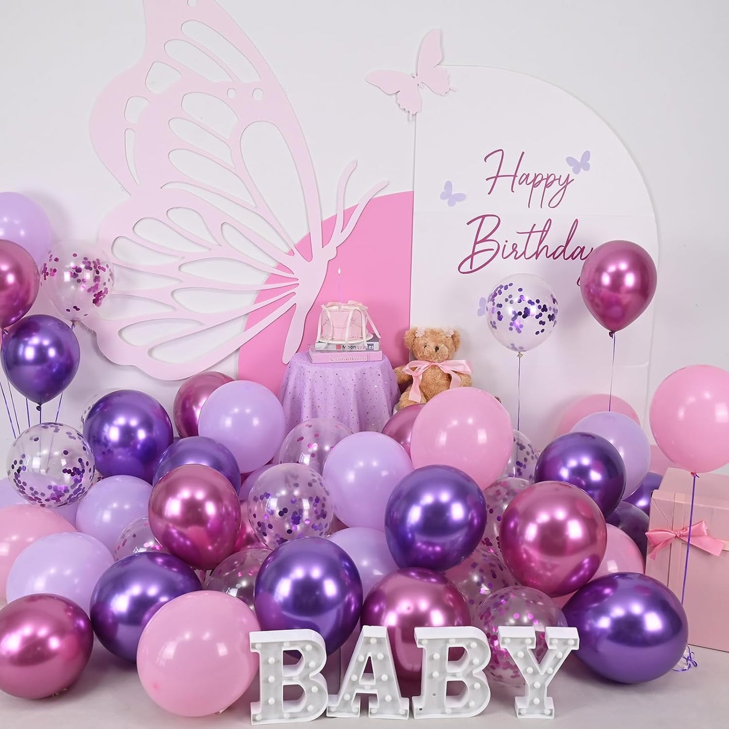 Togvu 12-Inch Metallic Purple Pink Balloons - 60 Pack Lavender & Light Pink Latex for Parties