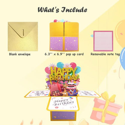 ROBBEAR Funny Happy Birthday Pop Up Card, Sweet 3D Birthday Gift Box for Adults and Kids with Envelopes, Unique Handmade Foldable Celebration Cards for Daughter, Son, Mom, Dad, Friend