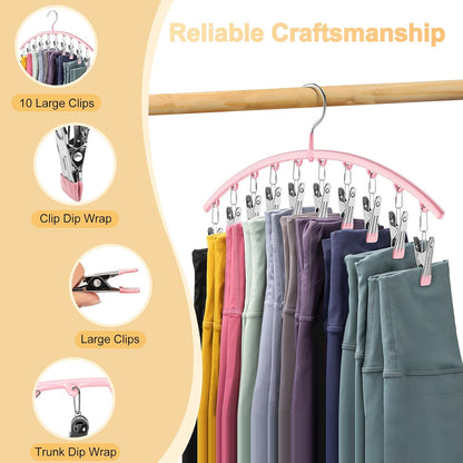 Metal Yoga Pants Hangers - Space-Saving Closet Organizer with 10 Clips | Pink, Holds 10 Leggings