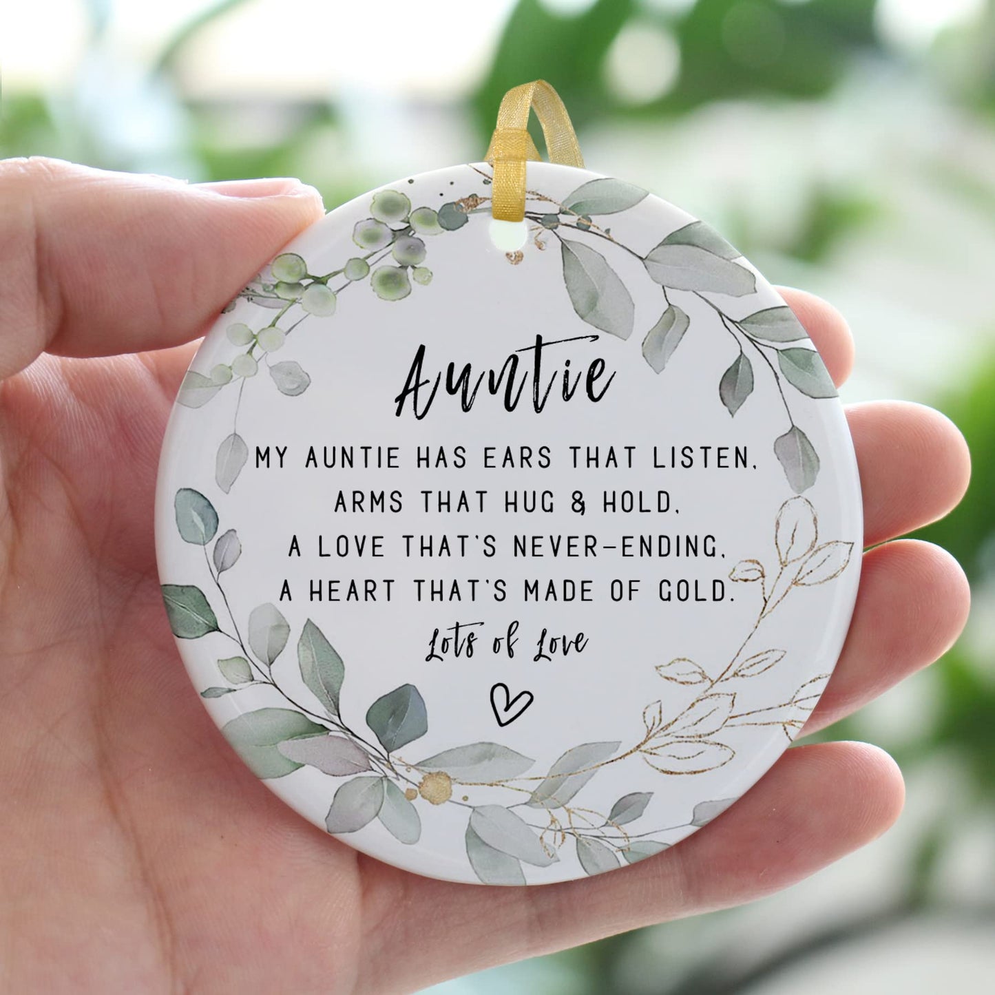 Auntie Ornaments Gift from Niece Nephew,2024 Great Aunt Pregnancy Ornaments,Best Aunt Ever Christmas Hanging,Round Aunt Ceramic Ornament Keepsake with Ribbon,Gift Box,Greeting Cards(2.9")