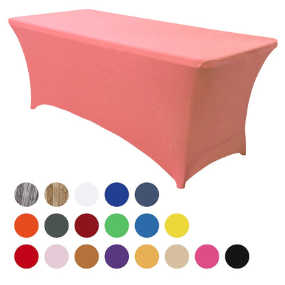 Obstal 6ft Stretch Spandex Table Cover for Standard Folding Tables - Universal Rectangular Fitted Tablecloth Protector for Wedding, Banquet and Party, 72L x 30W x 30H Inches, Coral Red, 2pc