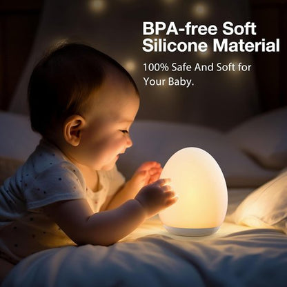 JolyWell Night Light - Rechargeable Baby Egg Lamp with 7 Color Modes & Touch Control | BPA Free, Wood Finish