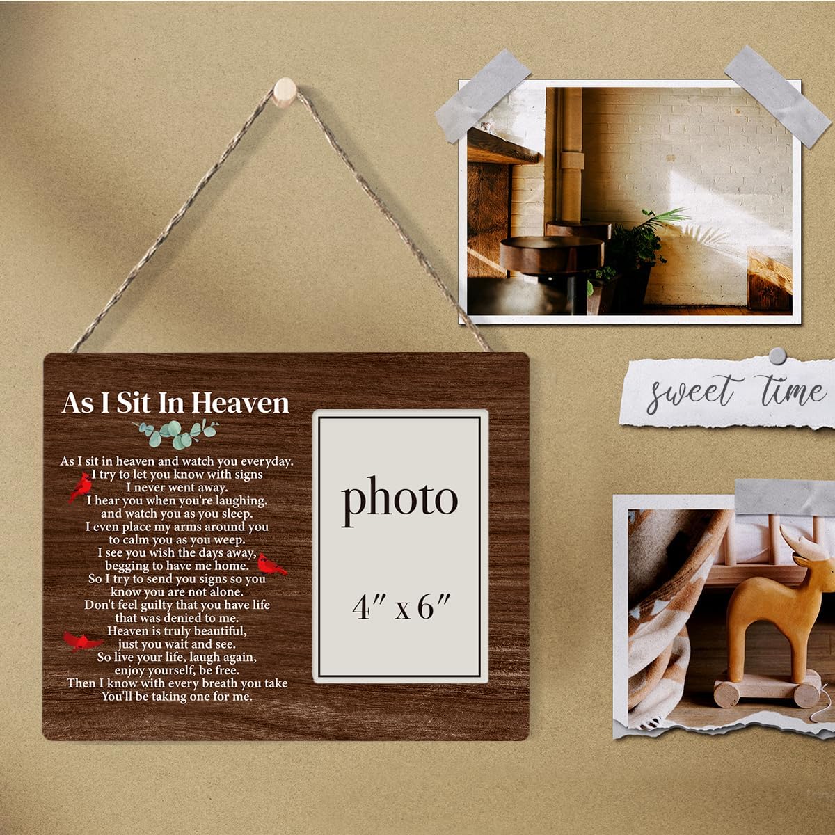 Zauly Sympathy Gift - Wood Picture Frame for Memorials | 4 x 6 Inch Photo, "As I Sit in Heaven" Design