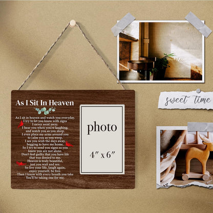 Zauly Sympathy Gift - Wood Picture Frame for Memorials | 4 x 6 Inch Photo, "As I Sit in Heaven" Design