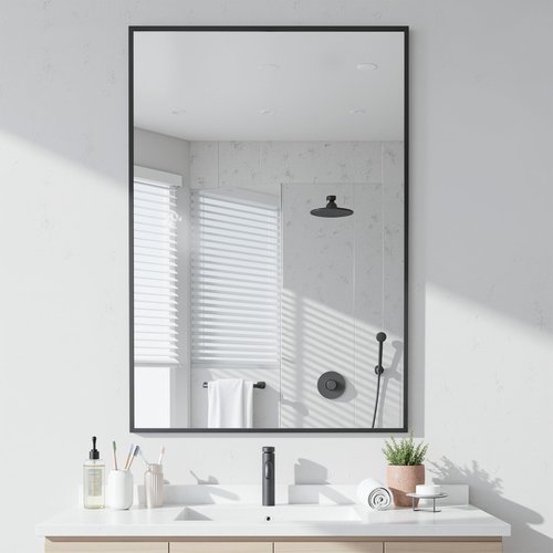 Antok 22x30 Black Metal Framed Bathroom Mirror, Wall Mirror with Rect Corners, Vanity Mirror for Over Sink, Anti-Rust Tempered Glass, Horizontal/Vertical Hanging for Bathroom, Living Room, Entryway