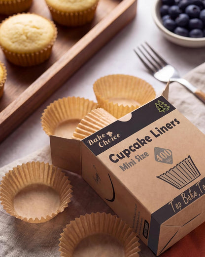 Bake Choice Mini Cupcake Liners - 400 Pcs Non-Stick Natural Parchment for Muffin Pans | Greaseproof