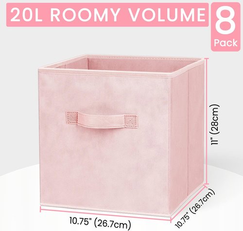 Criusia Storage Cubes - 11-Inch Heavy-Duty Fabric Storage Bins | 8-Pack Collapsible Organizers for Clothes, Blankets, Toys (Pink)