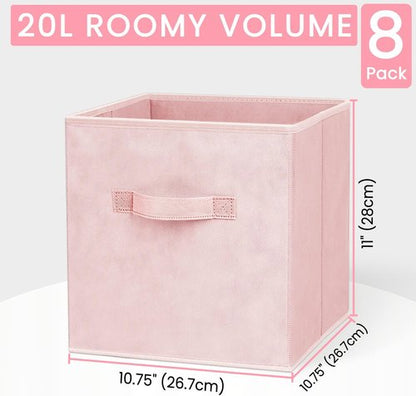 Criusia Storage Cubes - 11-Inch Heavy-Duty Fabric Storage Bins | 8-Pack Collapsible Organizers for Clothes, Blankets, Toys (Pink)