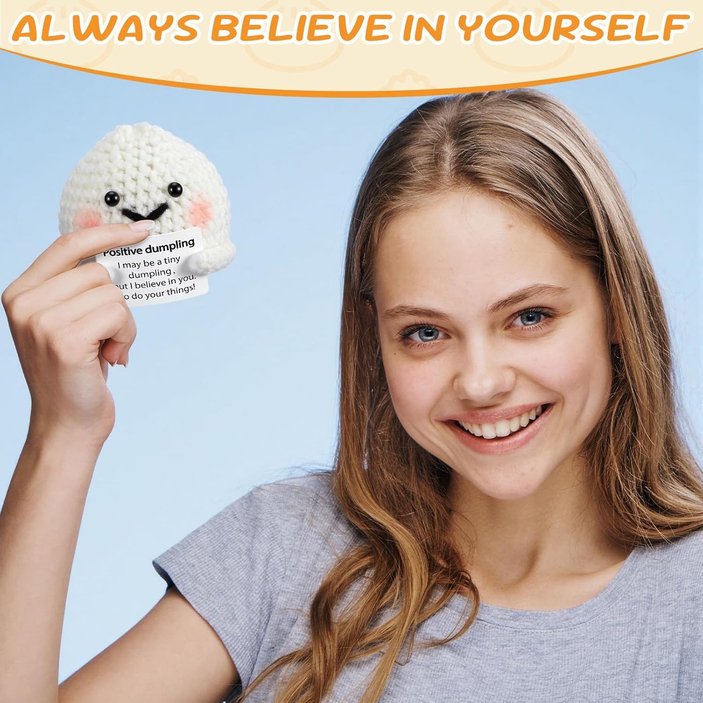 Skiennix Positive Handmade Dumpling Crochet | Inspirational Stress Relief Desk Buddy Decor - Perfect Gift for All Occasions
