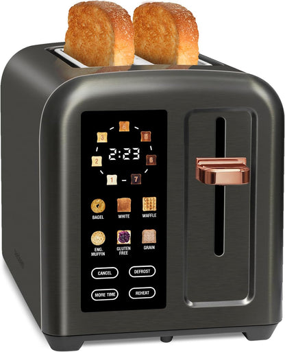 SEEDEEM 2-Slice Toaster - Touch Control LCD Display, 50% Faster Heating, 1.4'' Wide Slots, Dark Metallic