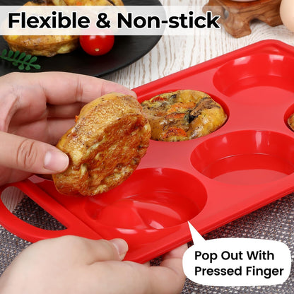 Skiennix Silicone Egg Molds - Non-Stick 3 Inch Muffin Top Pans for Breakfast Sandwiches | 2 Pack Red