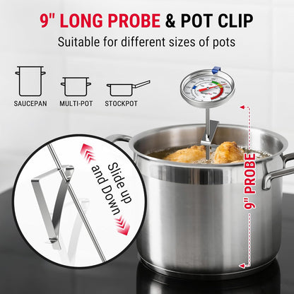 TempPro Candy Thermometer - 9" Long Probe with Pot Clip for Frying, Baking & Candy Making