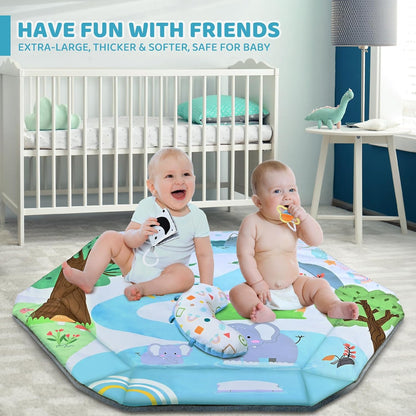 Skiennix Baby Gym Play Mat - 8-in-1 Tummy Time & Ball Pit with 6 Washable Toys | Sensory Development for Infants 0-12 Months
