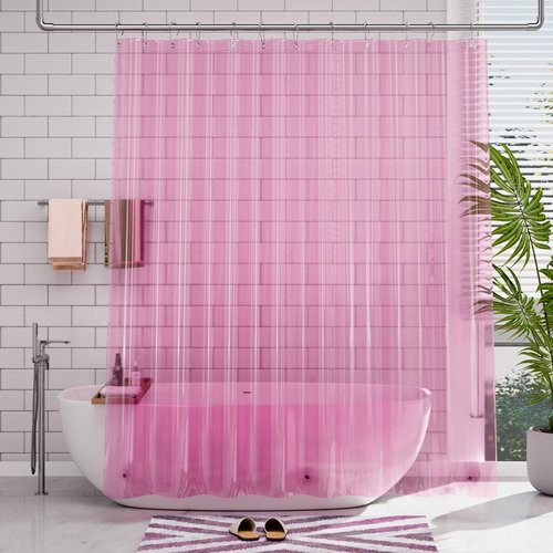 AmazerBath Shower Curtain Liner, 72x72 Transparent Hot Pink Shower Liner, Lightweight Plastic Shower Curtain Liners, Cute Waterproof Shower Liner for Bathroom with 3 Magnets & 12 Grommet Holes