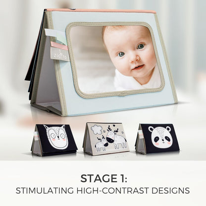 Skiennix Soft Tummy Time Book - High Contrast Montessori Toy with Safe Mirror & Crinkle Filling | Ideal for Newborn Development