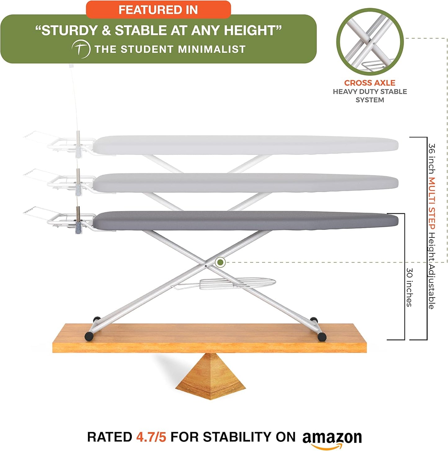 Xabitat Full Size Ironing Board - 57" X 15" with Wall Mount Hanger & Built-In Iron Caddy