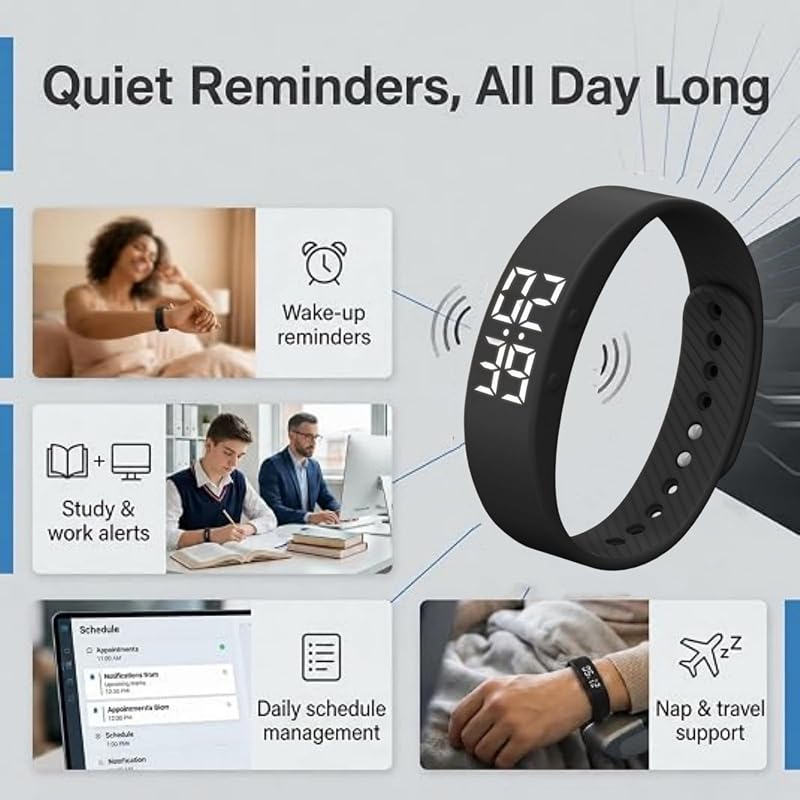 White Variation Vibrating Alarm Wristband Clock for Heavy Sleepers – Silent, 3D Step Counter & Calorie Detection