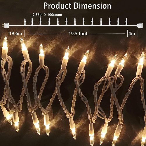 HISHINY 100 Count Clear White Christmas Lights - Red, White & Blue 4th of July String Lights | Indoor/Outdoor Decor