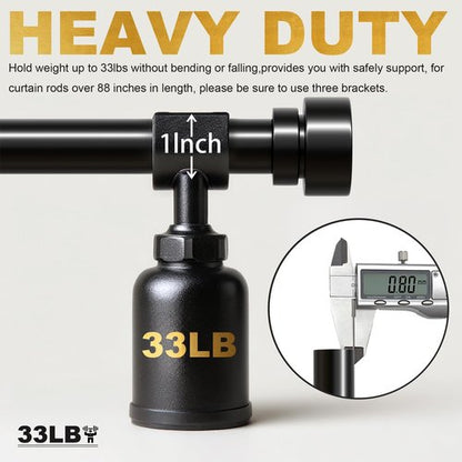 Lootkell Adjustable Black Curtain Rods - Heavy Duty 1" Diameter for Windows 48 to 84 Inches | Decorative Finials for Farmhouse Style