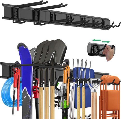Garage Tool Organizer by 48 - Heavy Duty 520lbs Metal Wall Mount Rack with Adjustable Hooks for Garden Tools & Brooms